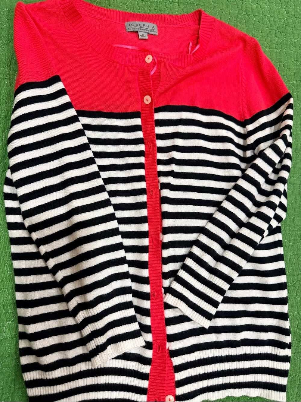 Josepha Striped Black & White Cardigan with salmon color